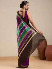 Vervee Couture Purple Beige Printed Silk Blend Saree with Semi Stitched Blouse | EKA