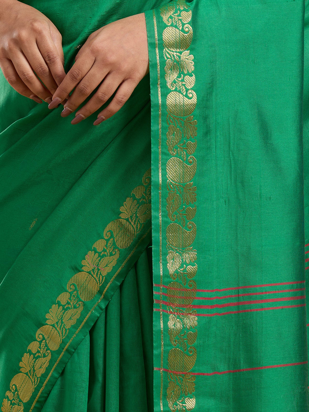 Vervee Couture Green Silk Blend Saree with Zari Border and Semi Stitched Blouse | EKA