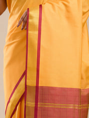 Vervee Couture Yellow Silk Blend Saree with Contrast Border and Semi Stitched Blouse | EKA