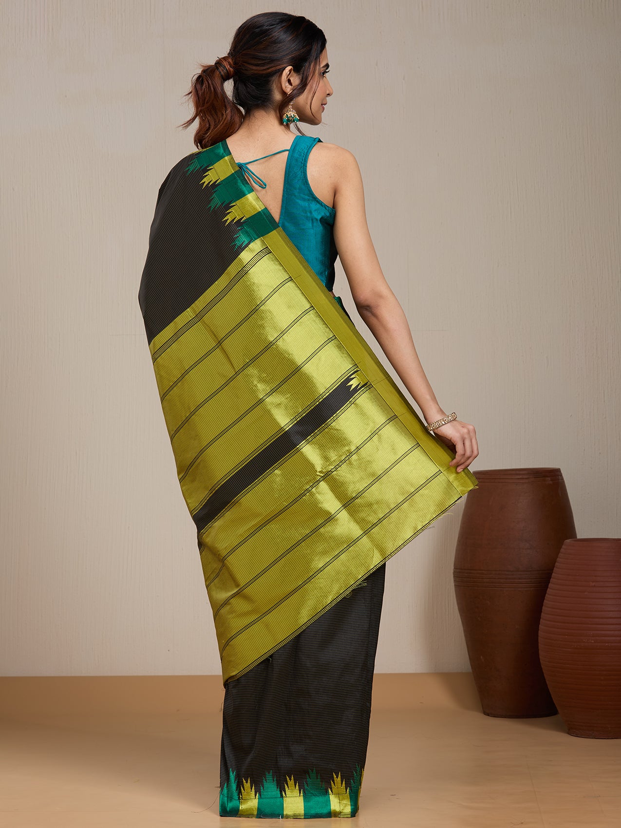 Vervee Couture Black Silk Blend Saree with Woven Border | EKA