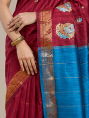 Vervee Couture Magenta Blue Woven Silk Blend Saree with Semi Stitched Blouse | EKA