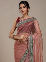Vervee Couture Onion Pink Poly Georgette Embellished Saree | EKA