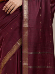 Vervee Couture Maroon Woven Silk Blend Saree with Zari Border | EKA