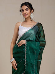 Vervee Couture Green Poly Georgette Saree | EKA