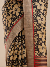 Vervee Couture Black Floral Silk Blend Saree with Contrast Border | EKA