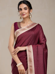 Vervee Couture Maroon Silk Blend Saree with Zari Border and Semi Stitched Blouse | EKA