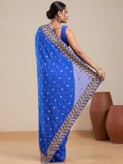 Vervee Couture Blue Poly Georgette Saree with Embellished Border and Semi Stitched Blouse | EKA