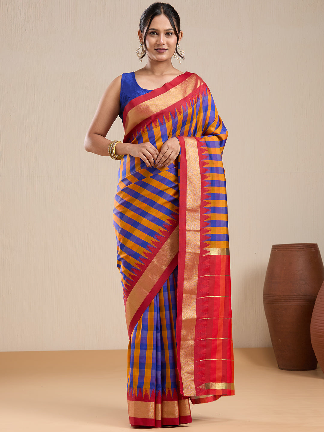 Vervee Couture Blue Silk Blend Saree with Semi Stitched Blouse | EKA