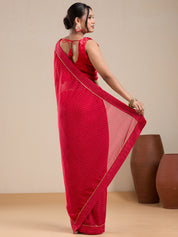 Vervee Couture Red Poly Georgette Saree with Zari Border | EKA