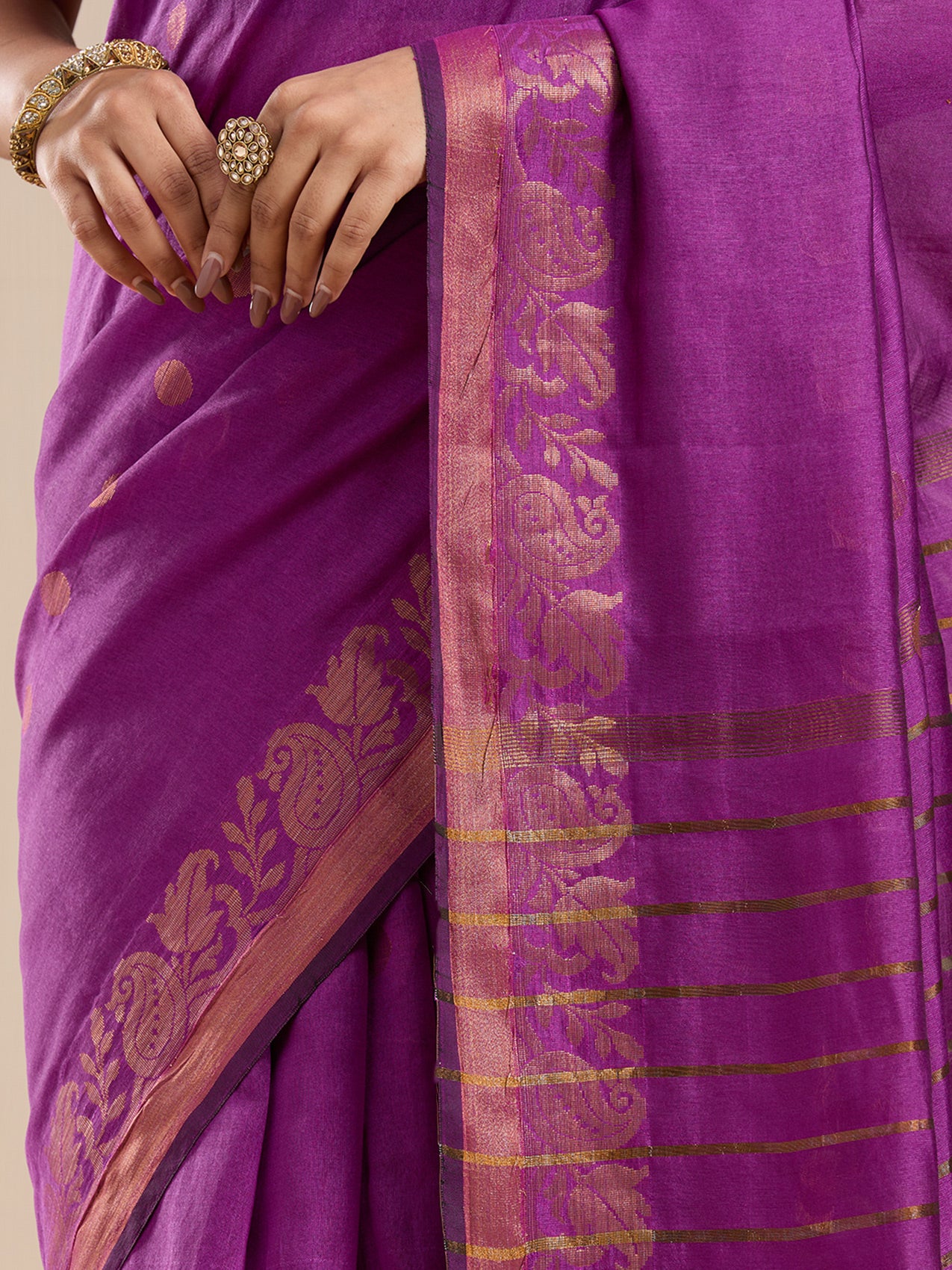 Vervee Couture Purple Silk Blend Saree with Zari Border and Semi Stitched Blouse | EKA