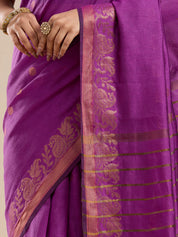 Vervee Couture Purple Silk Blend Saree with Zari Border and Semi Stitched Blouse | EKA