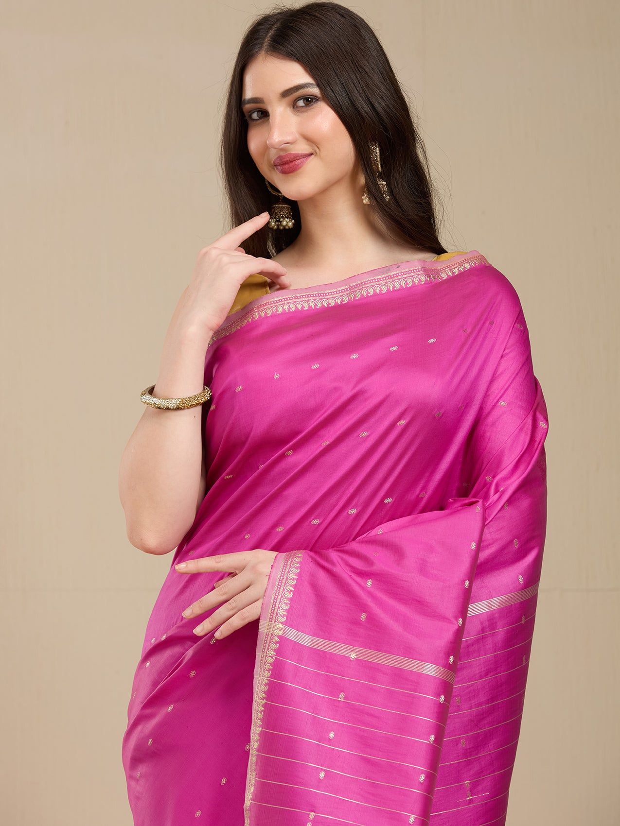 Vervee Couture Pink Silk Blend Saree with Zari Border | EKA