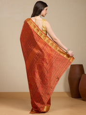 Vervee Couture Orange Silk Blend Saree with Zari Woven Design | EKA