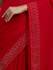Vervee Couture Red Poly Georgette Embellished Saree | EKA