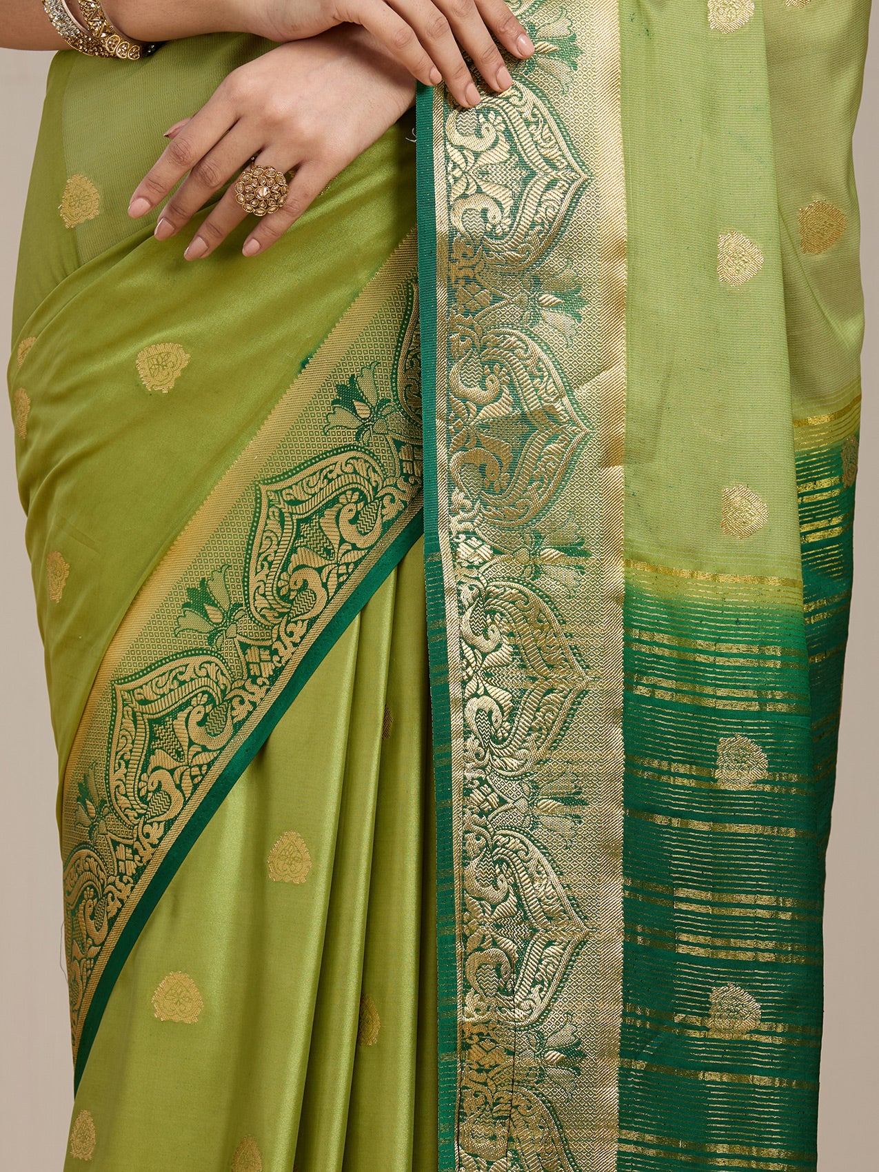 Vervee Couture Green Woven Silk Blend Saree with Zari Border | EKA