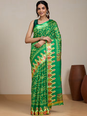 Vervee Couture Green Woven Silk Blend Saree with Zari Border | EKA