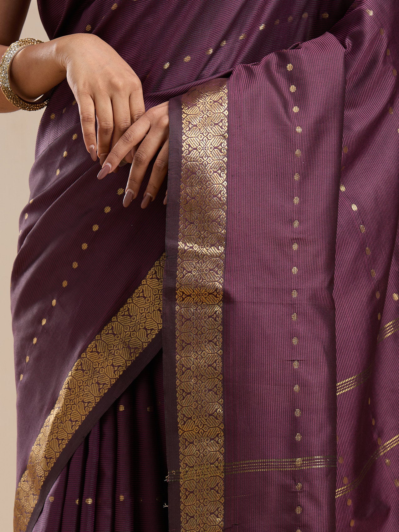 Vervee Couture Wine Purple Silk Blend Saree with Zari Border and Semi Stitched Blouse | EKA