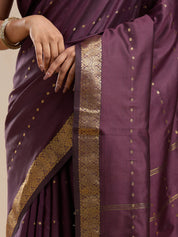 Vervee Couture Wine Purple Silk Blend Saree with Zari Border and Semi Stitched Blouse | EKA