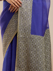 Vervee Couture Blue Woven Silk Blend Saree with Zari Border and Semi Stitched Blouse | EKA