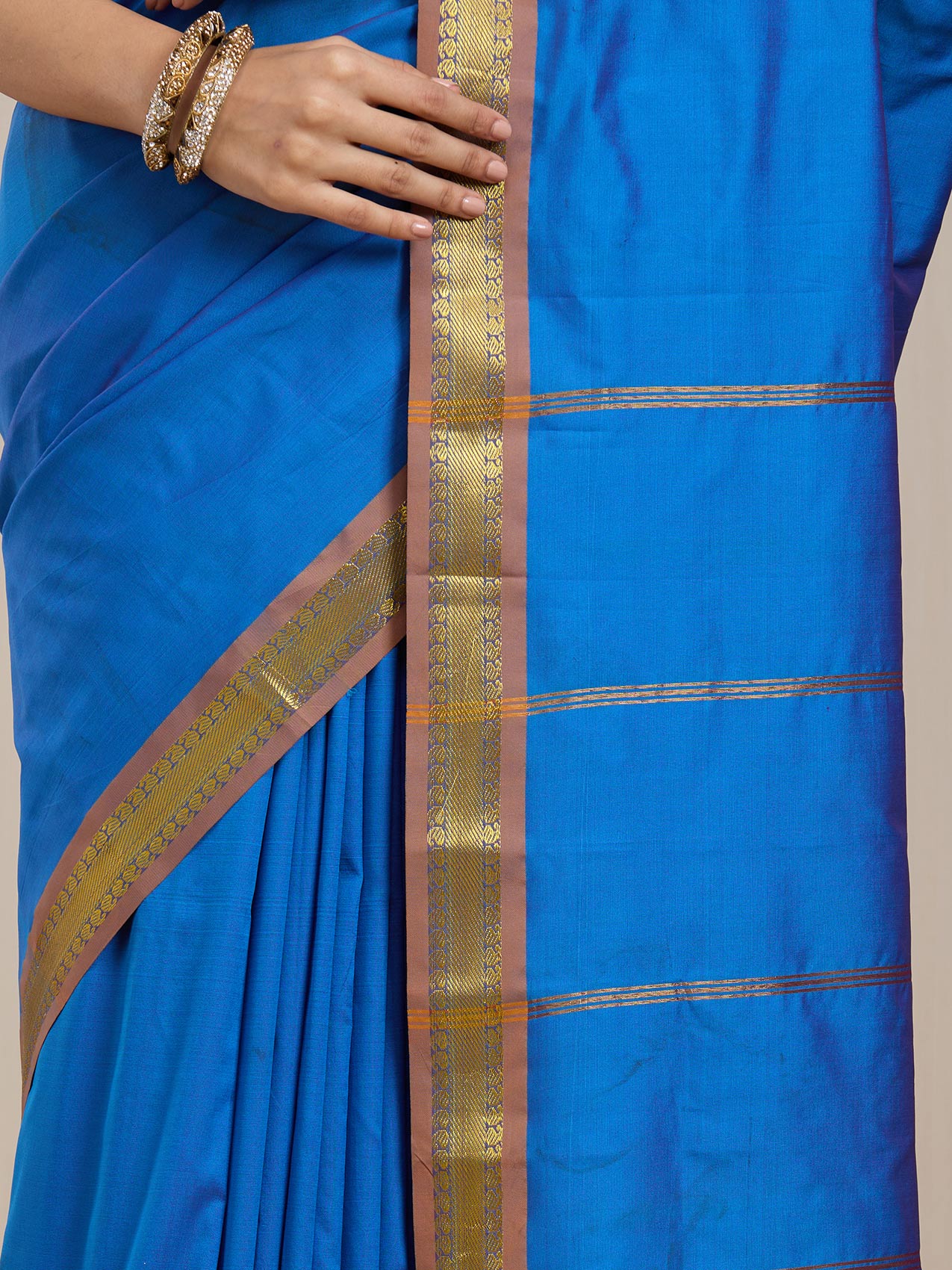 Vervee Couture Blue Silk Blend Saree with Zari Border | EKA