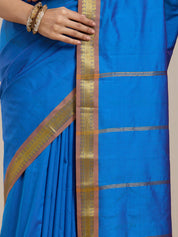 Vervee Couture Blue Silk Blend Saree with Zari Border | EKA