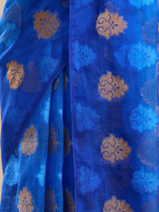 Vervee Couture Blue Poly Georgette Saree with Woven Motifs and Semi Stitched Blouse | EKA