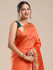 Vervee Couture Orange Silk Blend Saree with Woven Border | EKA