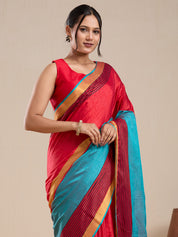 Vervee Couture Red Silk Blend Saree with Contrast Border | EKA