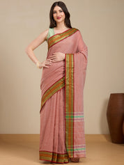 Vervee Couture Pink Silk Blend Saree with Contrast Zari Border | EKA