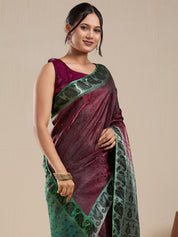 Vervee Couture Green Banarasi Silk Blend Saree with Zari Border and Semi Stitched Blouse | EKA