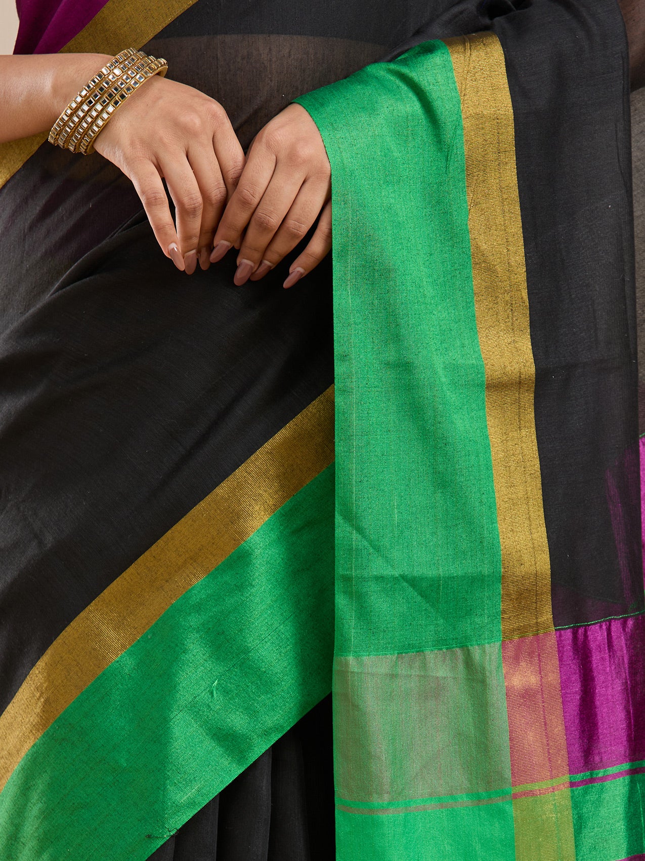 Vervee Couture Black Silk Blend Saree with Zari Border and Semi Stitched Blouse | EKA