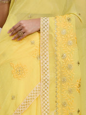 Vervee Couture Yellow White Floral Poly Georgette Saree | EKA