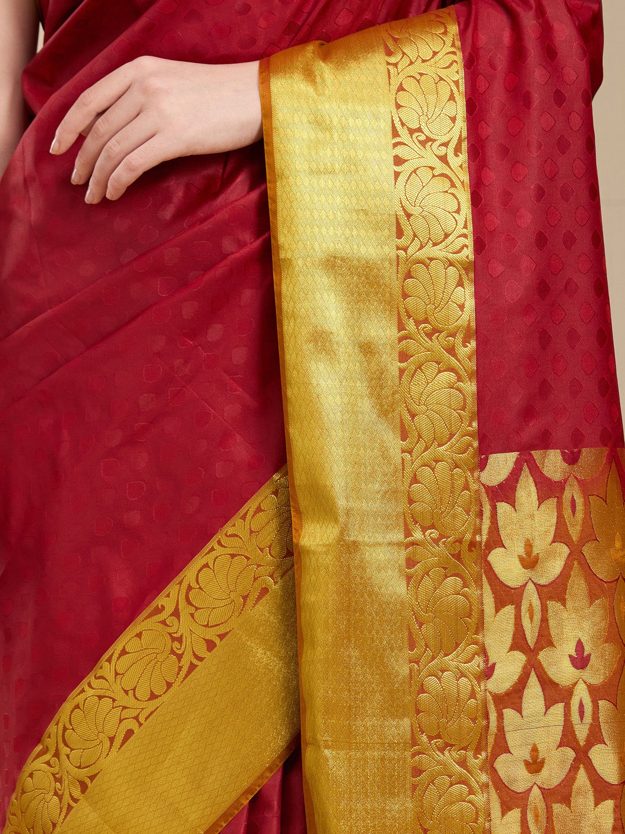 Vervee Couture Maroon Silk Blend Saree with Zari Border | EKA