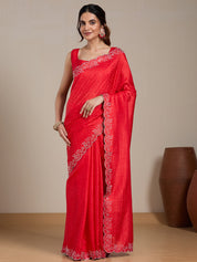 Vervee Couture Red Poly Georgette Embellished Saree | EKA