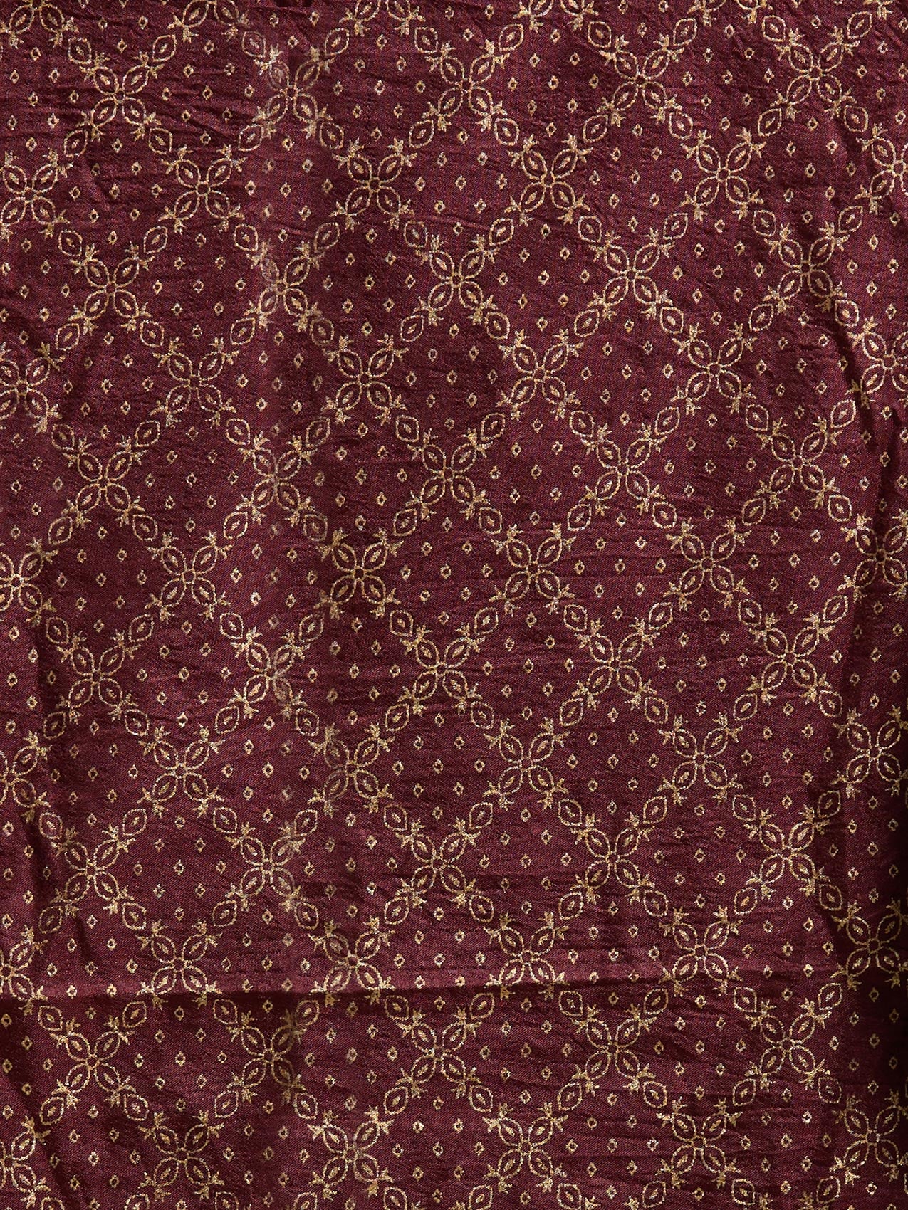 Vervee Couture Dark Maroon Gold Printed Silk Blend Saree | EKA