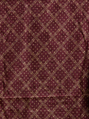 Vervee Couture Dark Maroon Gold Printed Silk Blend Saree | EKA