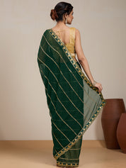 Vervee Couture Lime Green White Floral Poly Georgette Saree | EKA