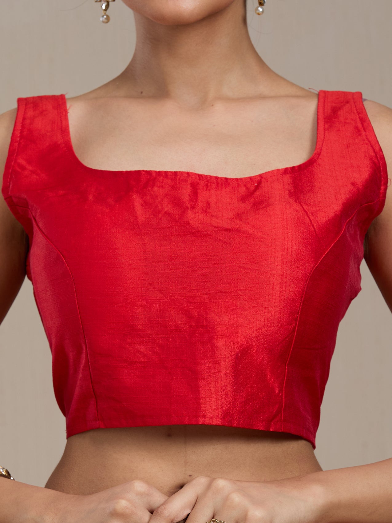 Vervee Couture Red Gold Striped Silk Blend Saree with Semi Stitched Blouse | EKA