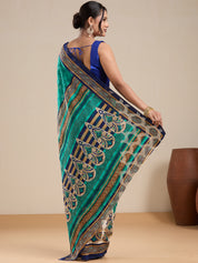 Vervee Couture Green Silk Blend Saree with Semi Stitched Blouse | EKA