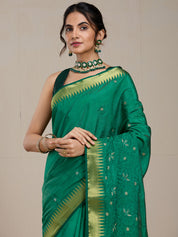 Vervee Couture Emerald Green Gold Woven Silk Blend Saree | EKA