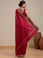 Vervee Couture Red Woven Silk Blend Saree with Semi Stitched Blouse | EKA