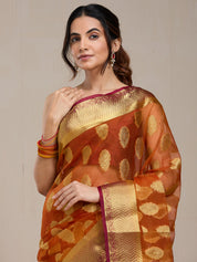 Vervee Couture Orange Woven Silk Blend Saree with Zari Border | EKA