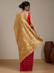 Vervee Couture Red Gold Striped Silk Blend Saree with Semi Stitched Blouse | EKA