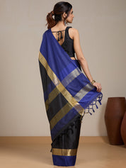 Vervee Couture Blue Black Silk Blend Saree with Zari Border | EKA