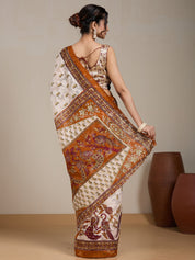 Vervee Couture Off White Silk Blend Saree with Zari Border and Semi Stitched Blouse | EKA