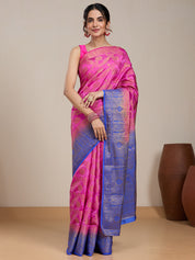 Vervee Couture Pink Blue Woven Silk Blend Saree with Zari Border | EKA
