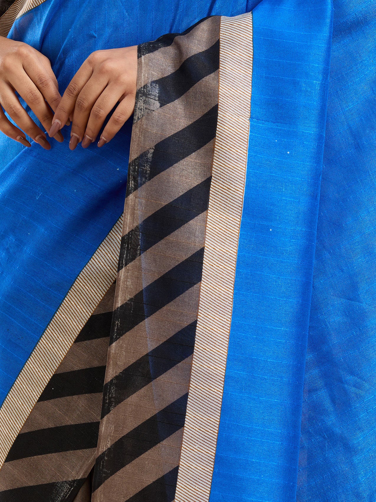 Vervee Couture Blue Striped Silk Blend Saree with Contrast Border and Semi Stitched Blouse | EKA