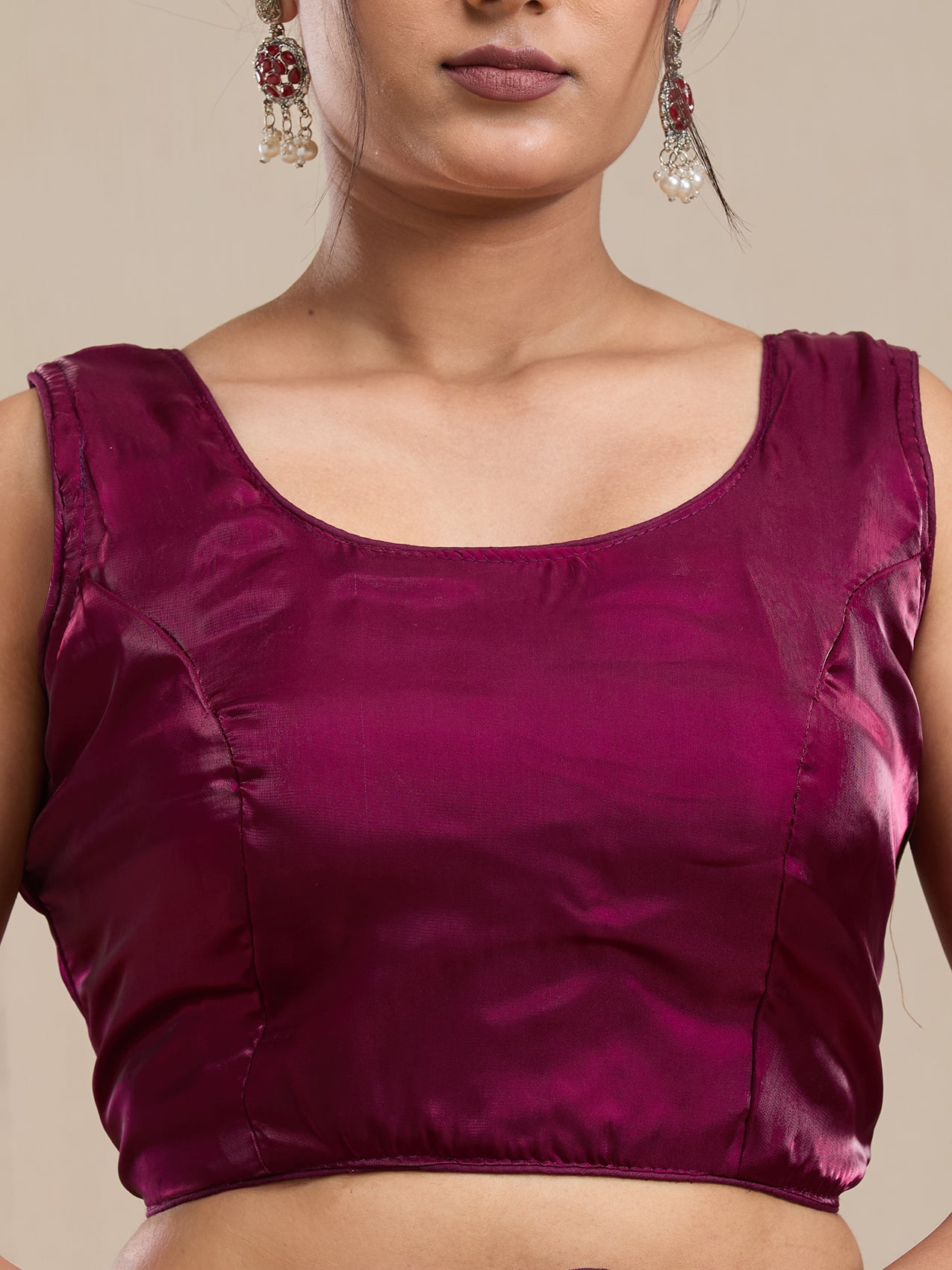 Vervee Couture Wine Purple Silk Blend Saree with Zari Border and Semi Stitched Blouse | EKA
