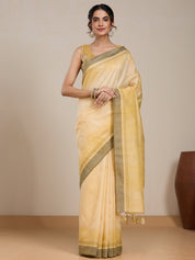 Vervee Couture Beige Black Silk Blend Saree | EKA