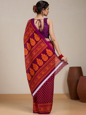 Vervee Couture Magenta Orange Printed Poly Georgette Saree | EKA